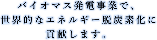 バイオマス発電事業で、世界的なエネルギー脱炭素化に貢献します。